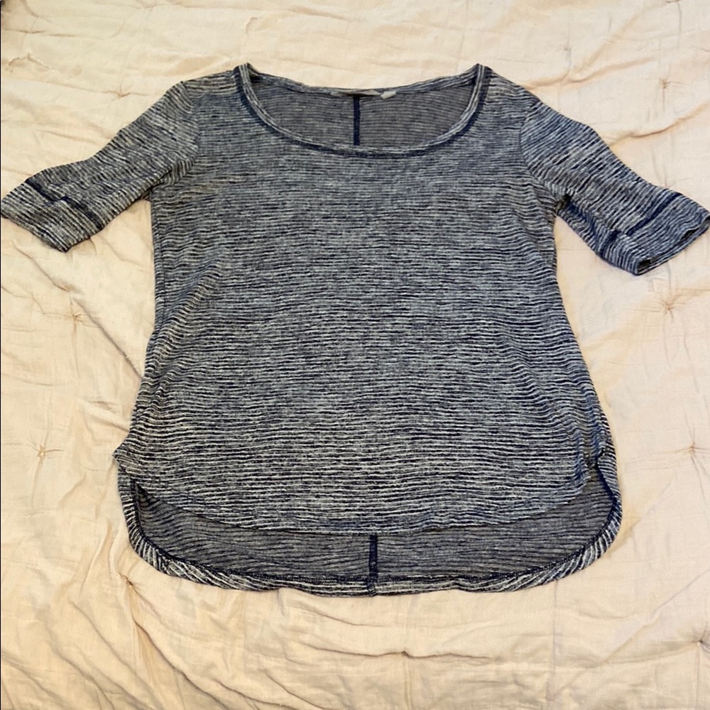 Athleta Gray and Navy Striped 3/4 Sleeve Tunic